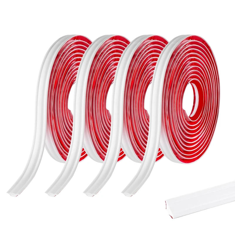 5M*4 Rolls PVC Quadrant Trim,Flexible Laminate Beading Self Adhesive Plastic Wall Corner Edging Strip for Worktop Ceiling Floor,Caulk Moulding Skirting Board Trim,Matte White(19mm*10mm)