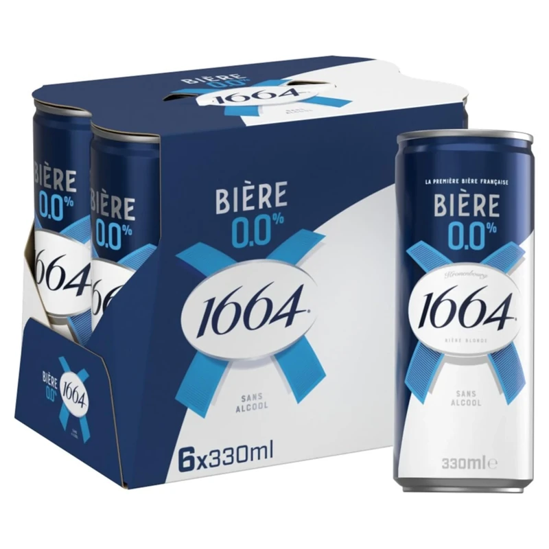 Kronenbourg 1664 Biere 0% Lager Beer 330ml Can (Pack of 6)