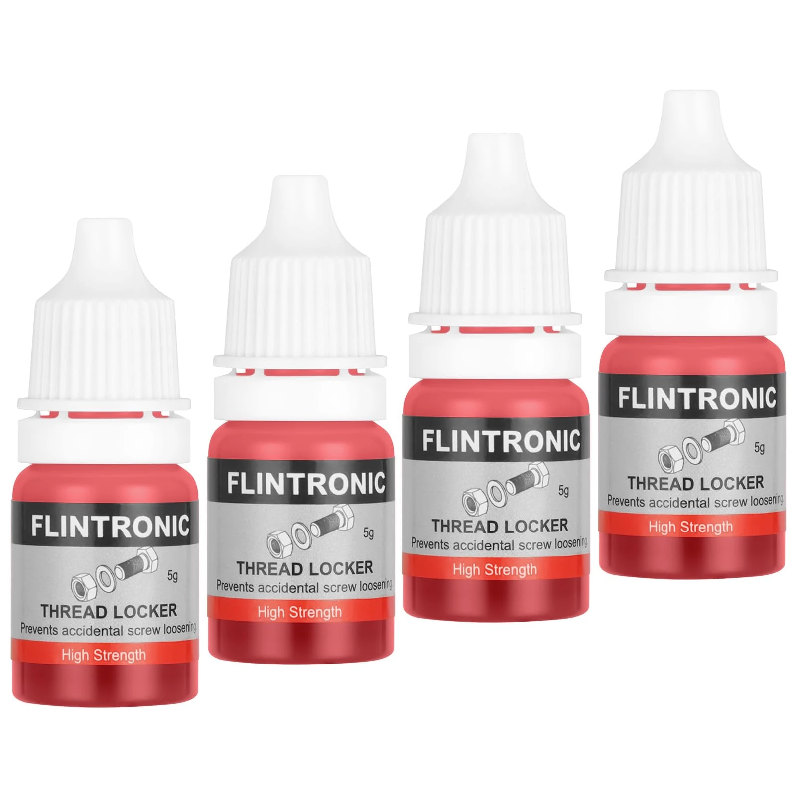 Flintronic Thread Lock Red, 4PCS 5ml High Strength Threadlocker, Locktight Threadlock Against Losening and Leakage, Lock and Seal Nuts, Bolts, Fasteners and Metals