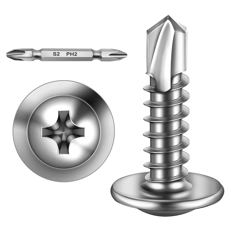 Wavanta 300Pcs Self Tapping Screws Metal, M4.2 x 19mm Wafer Head Self Drilling Screws for Metal, Stainless Steel Self Tapping Screw, Tek Screw with Screwdriver Bit