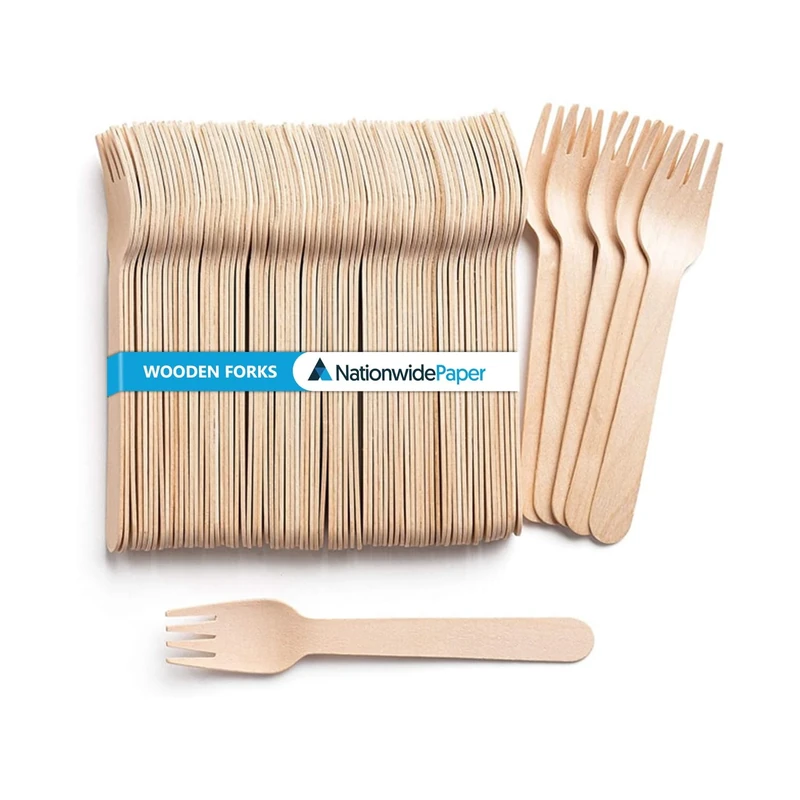 Nationwide Paper Disposable Wooden Cutlery Set of Forks, Knives, Spoons and Sporks (5000, Forks)