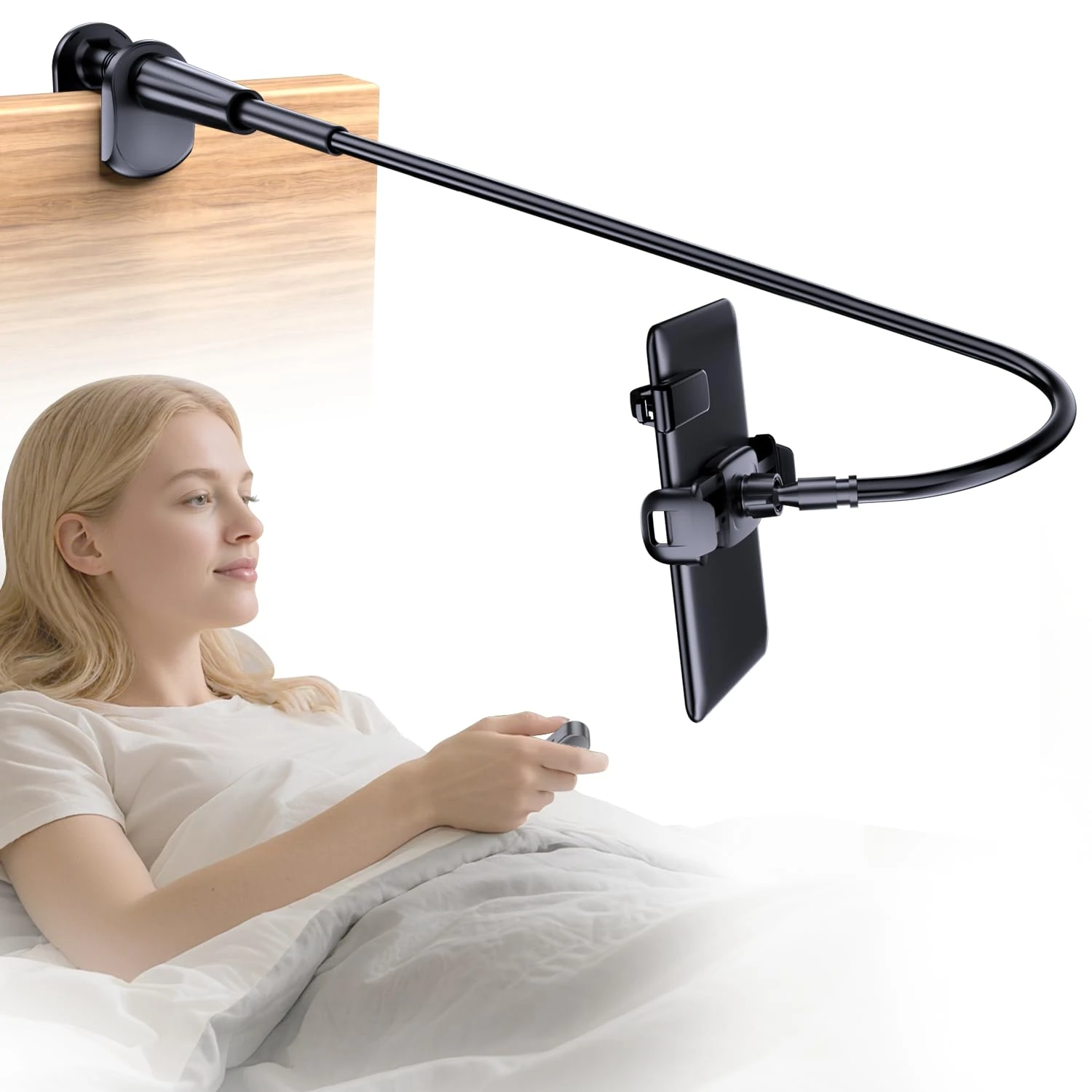 Gooseneck Holder with Page Turner for Kindle: Adjustable Bed Lazy Arm Stand for Hands-Free Bed Reading, eReader Desk Bedside Mount Clamp Kindle Accessories & Gifts for Book Lovers Reading Enthusiast