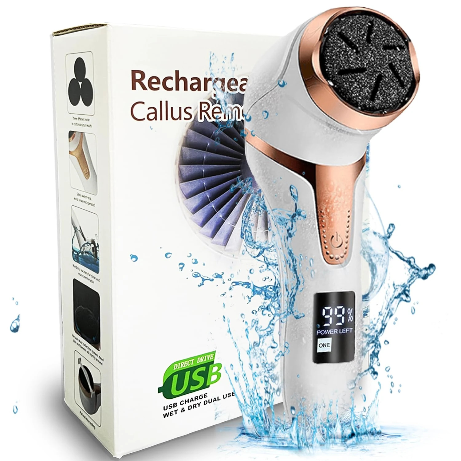 Portable Pedicure Kit Foot File Callus Remover, Electric Callus Remover for Feet (with Dander Vacuum), Rechargeable Waterproof Foot File for Foot Care Deadskin Remover with 3Head&LCD Display