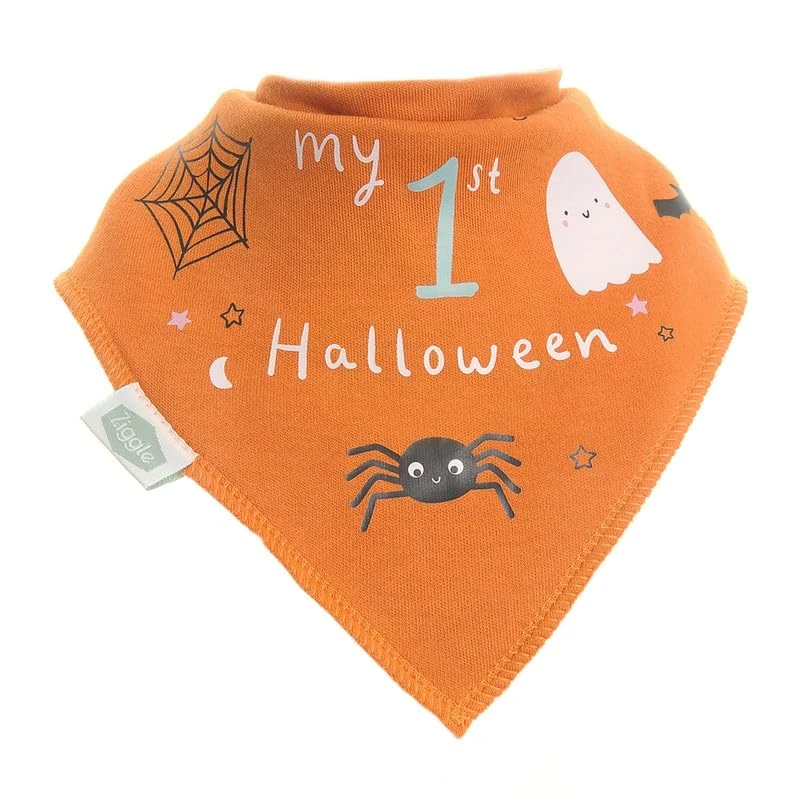 Ziggle My First Halloween Bandana Dribble Teething Bib for Babies and Toddlers - Absorbent 100% Cotton Front Drool Bib with Adjustable Straps