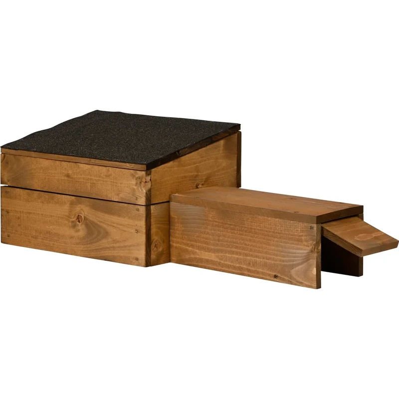 dobar® Hedgehog House Construction Kit - Hedgehog Hut with Long Entrance Cat-Proof - Hedgehog Cave Rat Flap - Hedgehog Sleeping House with Bitumen Roof - Removable Roof - 74.5 x 29 x 24 cm - Brown