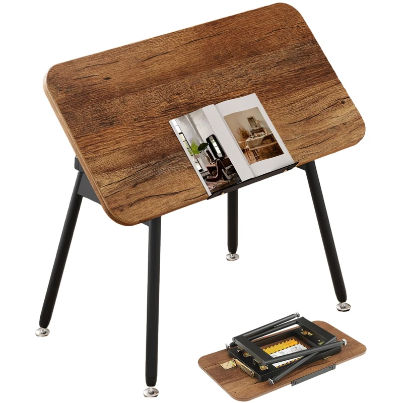 YITAHOME Folding Coffee Table, Small Coffee Tables for Living Room Bedroom Study, Portable End Table with 5-position Adjustable Desktop, No Assembly Easy to Carry, 80 x 40 x 49 cm, Walnut