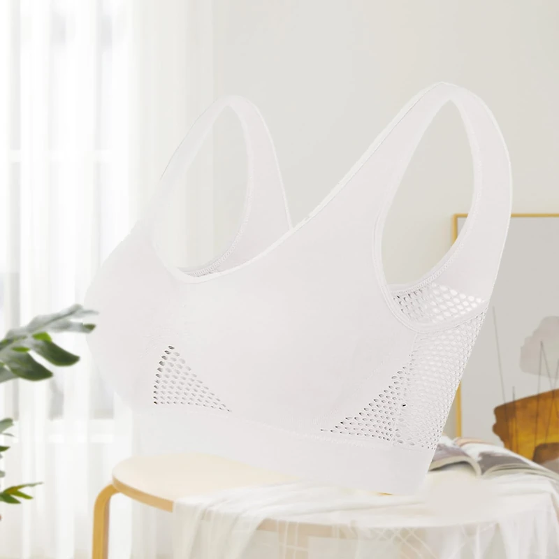 Sports Bra for Women - Plus Size High Support Workout Bra with Cooling Mesh (Full Coverage), White, Large