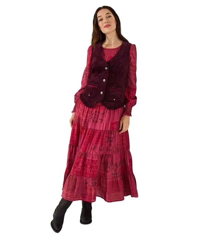 Joe Browns Women's Cord Waistcoat with Frill and Pockets, Regular, Purple, UK 12