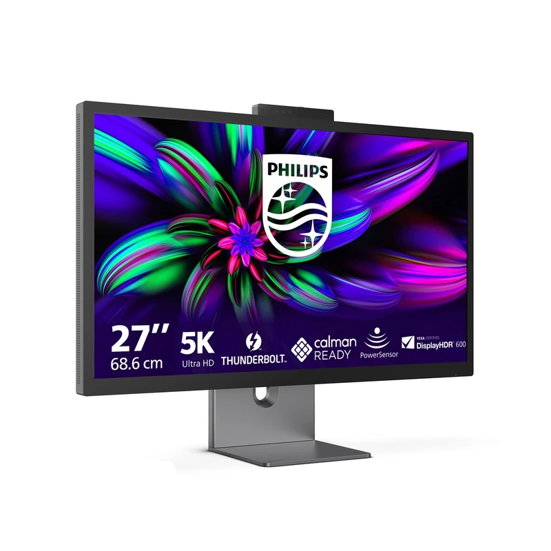 Philips 27E3U7903 27 Inch Adobe RGB 99% + 5K, 70Hz, IPS Black, 4ms MPRT, Adaptive Sync, HDR600, Height Adjustment, Web Cam, Speaker, (2560x1440,HDMI 1x 2.1,DP USB Hub) Grey