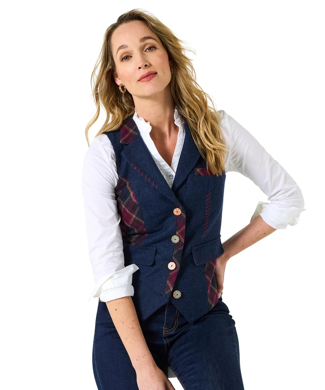 Joe Browns Women's Heritage Check Mix and Match Waistcoat, Regular, Purple, UK 8