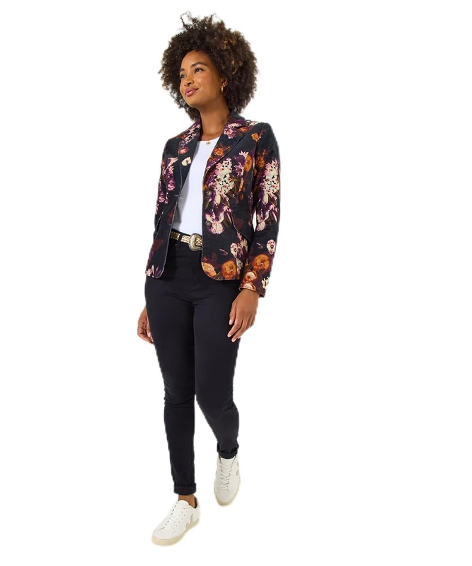 Joe Browns Women's Fruit Print Moleskin Blazer Casual, Black/White, 18