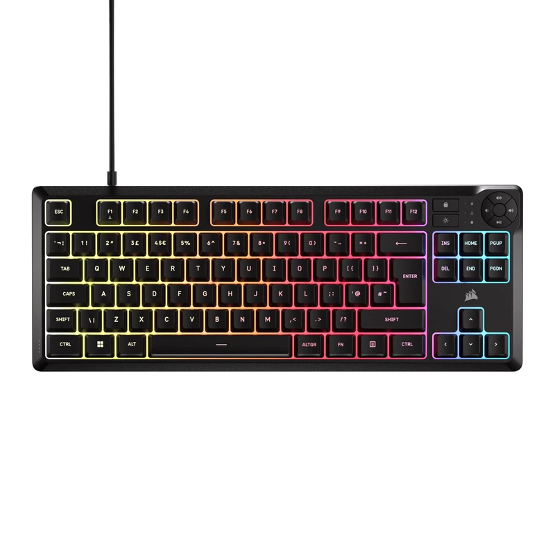 Corsair K55 CORE TKL RGB Gaming Keyboard – Tenkeyless, 8-Zone RGB, Quiet Membrane Keys, Spill Resistant, Media Keys, 1000Hz Polling – UK Layout – Black