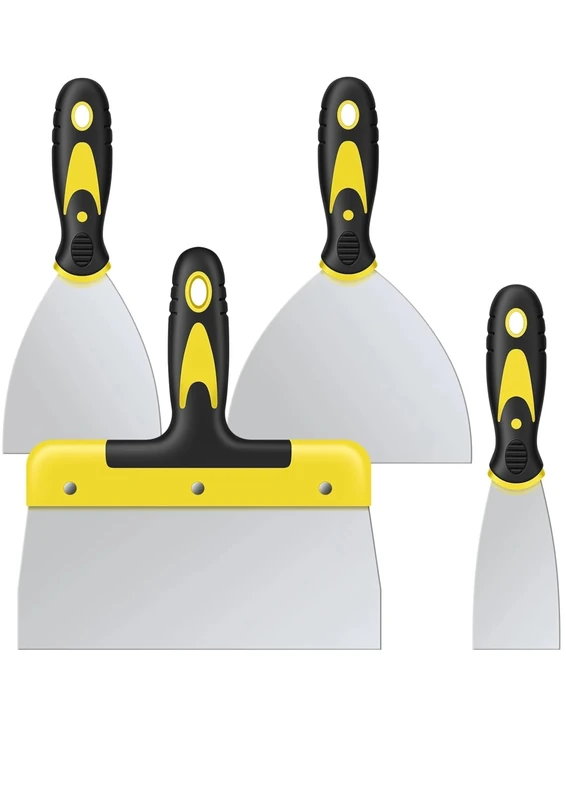 WINICE Paint Scraper Set, 4 Pack Stainless Steel Putty Knives (2'', 4'', 6'', 8'') with Soft Grip Handle – Wallpaper Remover & Plastering Tools for Drywall, Paint, and Wall Repair