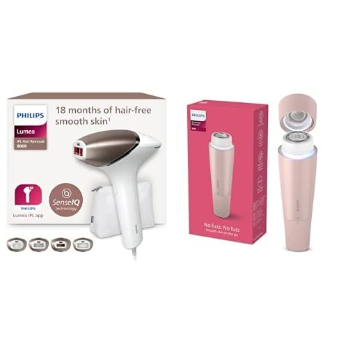 Bundle of Philips Lumea 8000 Series, IPL Hair Removal Device, Laser Hair Removal Alternative, 4 Attachments BRI948/00 + Philips Facial Hair Remover 5000 Series, Personal Groomer for Women, BRR454/00