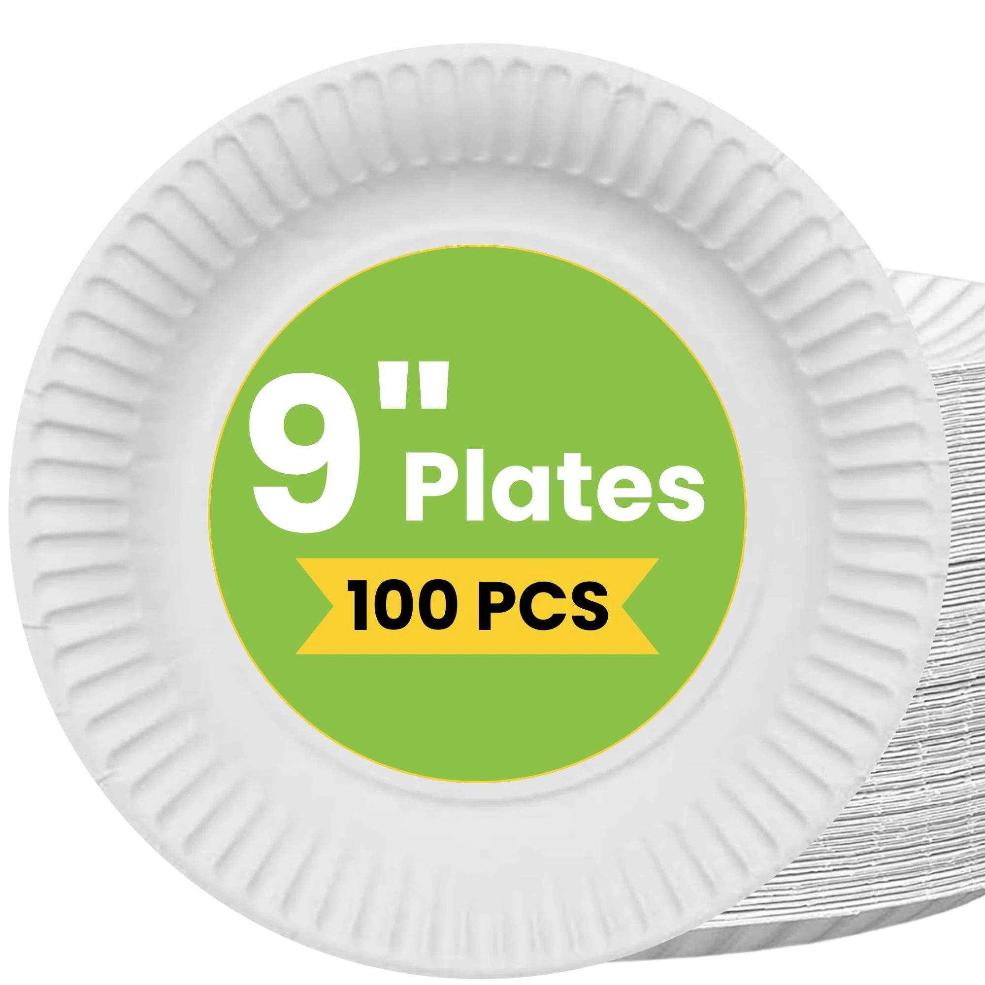 Astro Maison 100 Pack Paper Plates 9 inch | Biodegradable Disposable Plates for Parties, BBQs, Picnics | Eco Friendly Compostable White Paper Plate | Leak Resistant & Microwave Safe