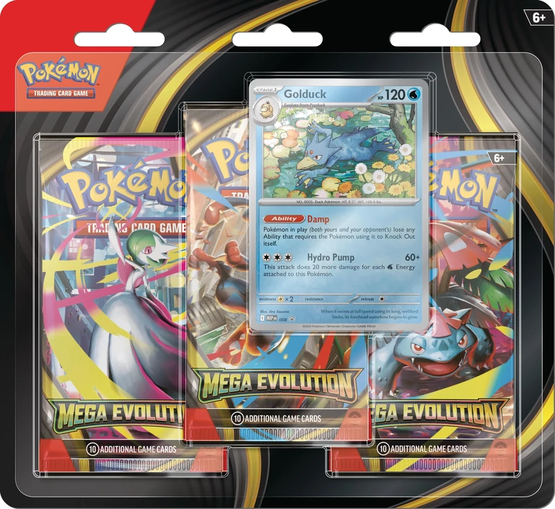 Pokémon TCG: Mega Evolution Triple Pack – Golduck (1 Foil Promo Card & 3 Booster Packs)