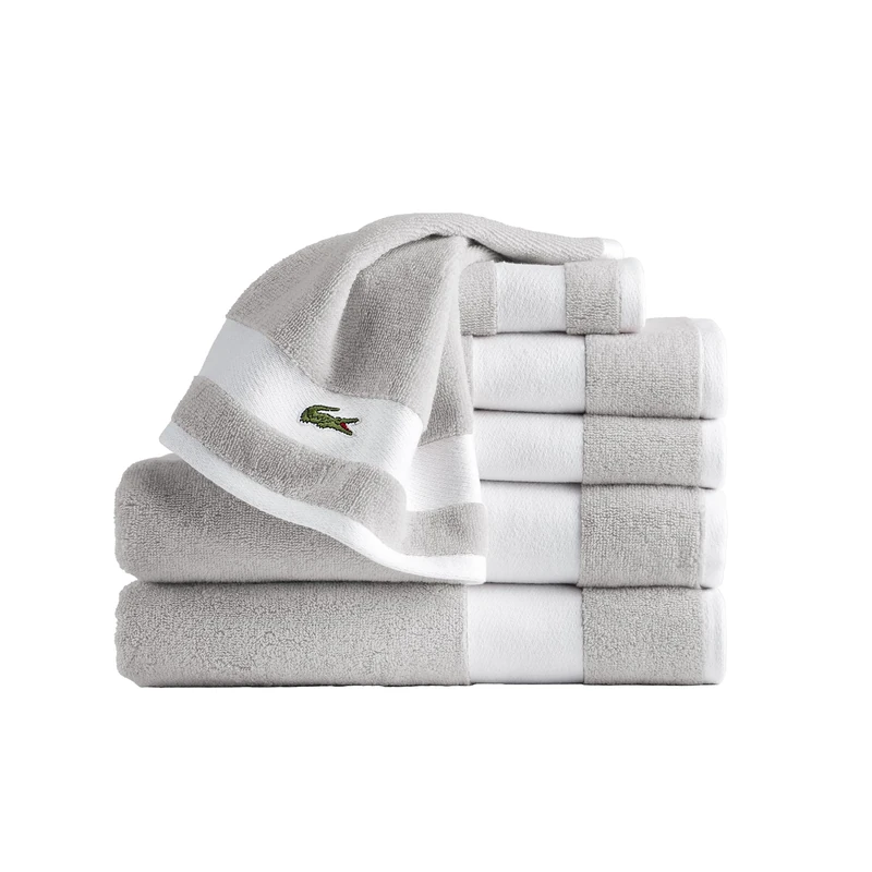 Lacoste Sport Stripe 6-Piece Luxury Cotton Towel Set – Made with 100% Soft Supima Cotton, Absorbent & Quick-Drying, Includes 2 Bath Towels, 2 Hand Towels, 2 Washcloths, Micro Chip - Image 1