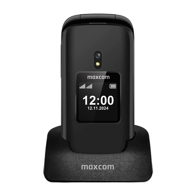 Maxcom MM834 4G Flip Phone Mobile Phone with Dual Screen, SOS Button, Torch, FM Radio and Loud Hands Free Speaker - Includes Desktop Charging Dock