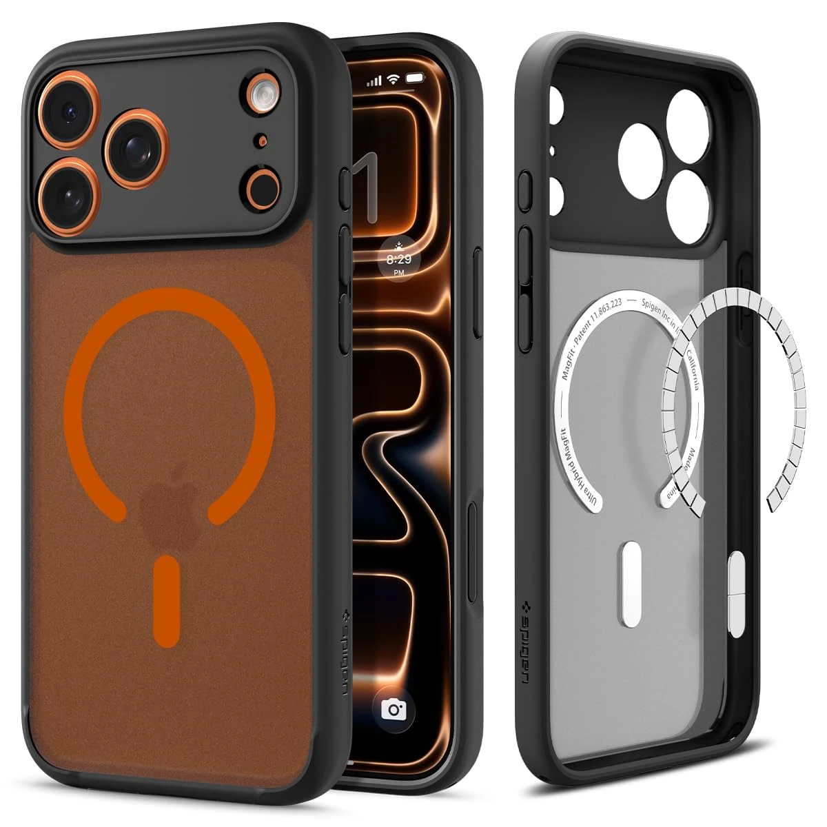 Spigen Ultra Hybrid MagFit Case for iPhone 17 Pro (2025), Compatible with MagSafe Accessories [Anti-Yellowing] [Military-Grade Drop Protection] - Frost Black Orange
