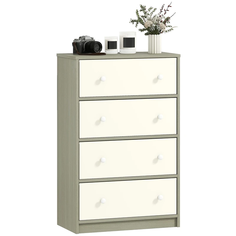 HOMCOM Chest of Drawers, Dresser with 4 Fabric Drawers and Steel Frame for Bedroom, Living Room, Hallway, White and Grey