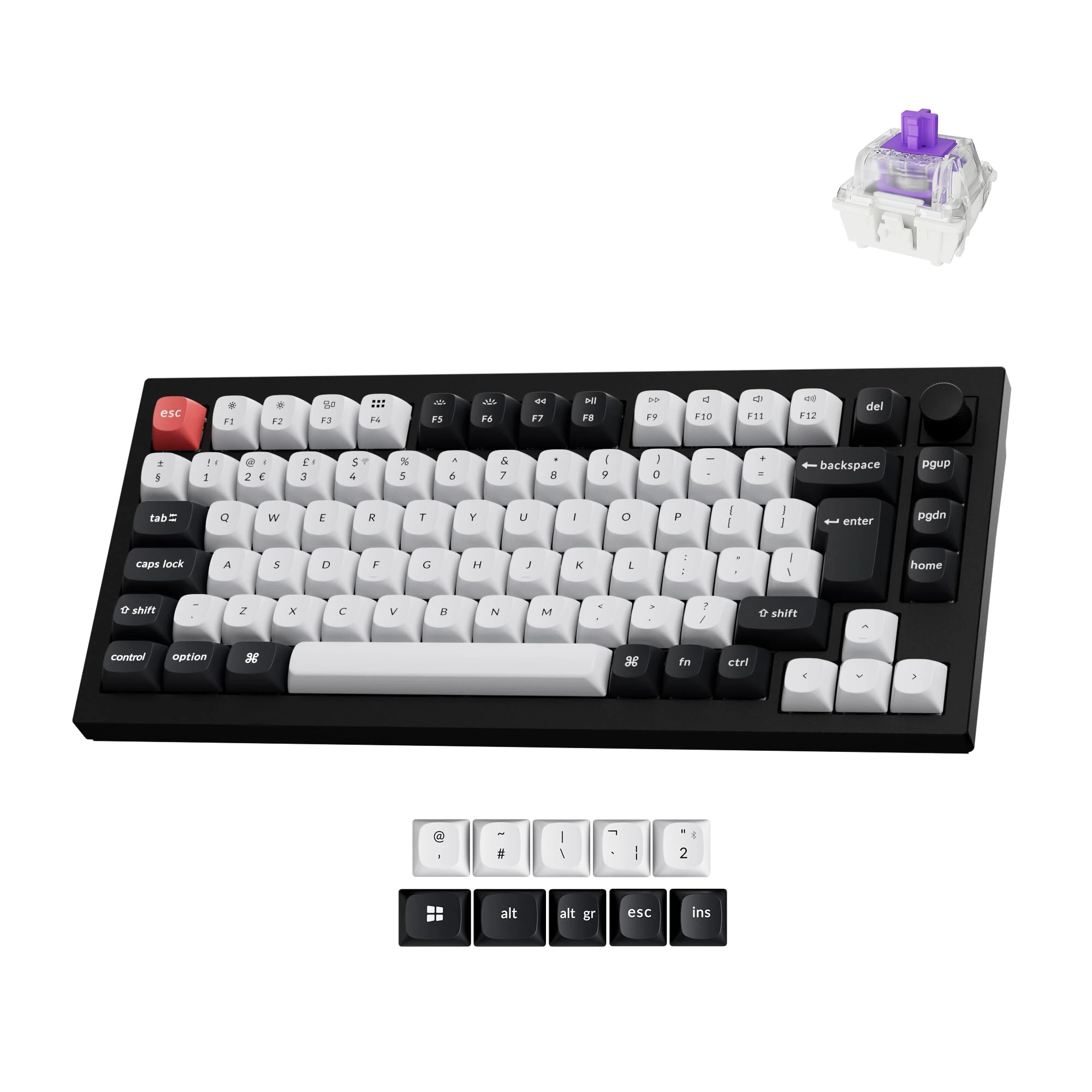 Keychron Q1 HE Wireless Gaming Keyboard - 75% Layout UK, Hall Effect Magnetic Switches, Rapid Trigger, Hot-Swappable, RGB Backlit, Bluetooth 5.1/2.4GHz, Mac & Windows Compatible (Carbon Black)