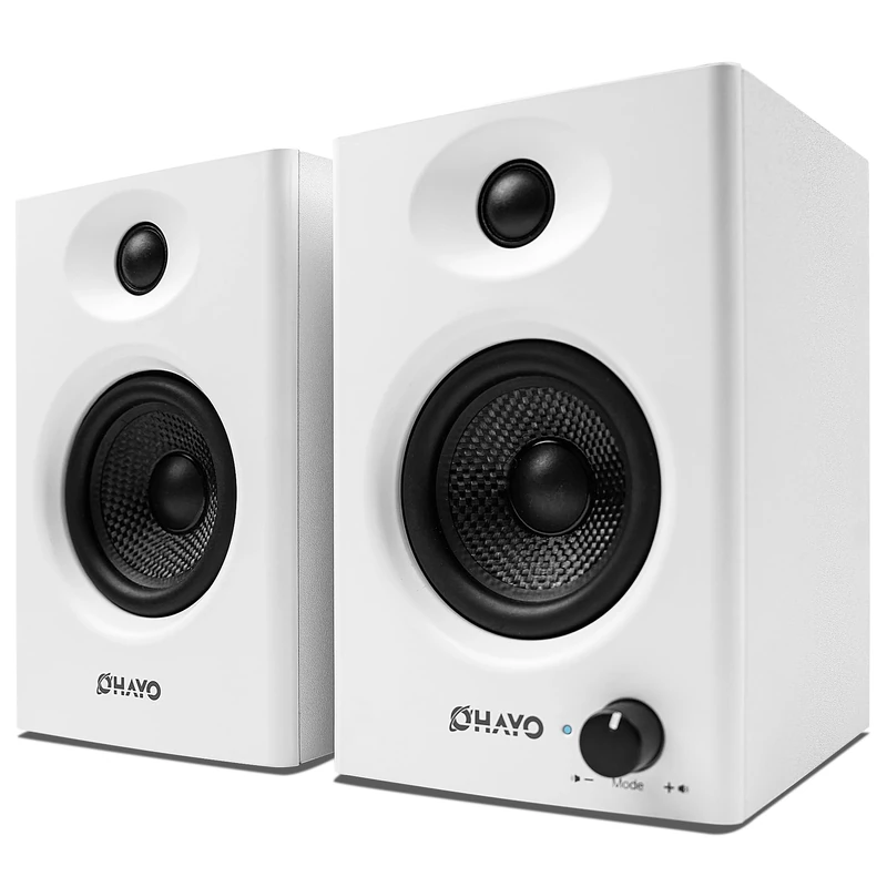 OHAYO C6 Bookshelf Speakers with 60W Peak Power, Stereo 2.0, Active Bluetooth 5.3, RCA/AUX/USB Input,Integrated Sound Card for Music and Gaming, PC Speaker for Desktop PC,TV or Laptop, White