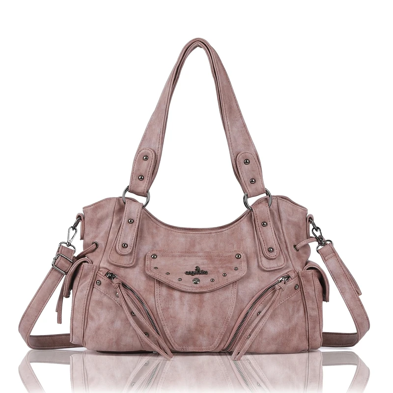 Angel Kiss Hobo Bag for Women Retro Leather Purses and Handbags Roomy Soft Ladies Satchel Bags with Crossbody Strap, L.pink, M