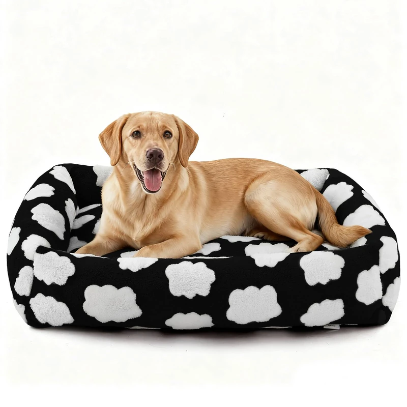 JOEJOY XL Dog Beds Large Sized Dog, Rectangle Washable Orthopedic Pet Bed with Removable Zipper Cover, Cute Soft Calming Puppy Pet Bed with Jacquard Shaggy Plush & Non Skid Bottom