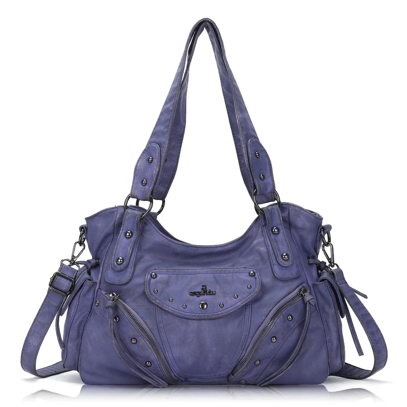 Angel Kiss Hobo Bag for Women Retro Leather Purses and Handbags Roomy Soft Ladies Satchel Bags with Crossbody Strap, Purple, M