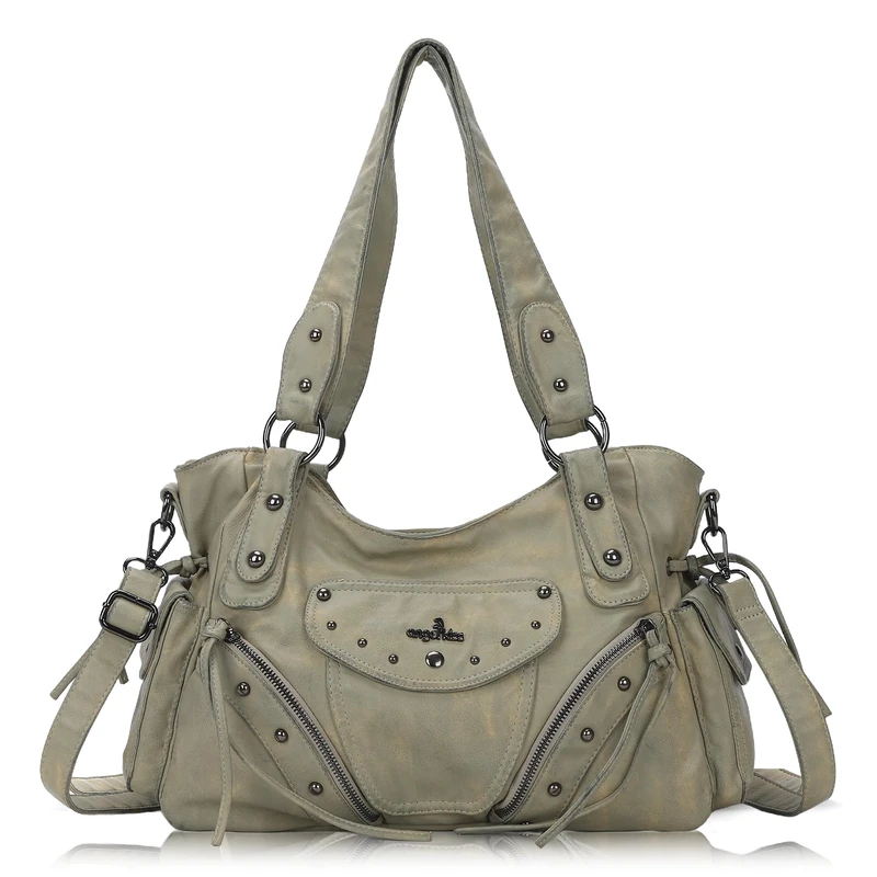 Angel Kiss Hobo Bag for Women Retro Leather Purses and Handbags Roomy Soft Ladies Satchel Bags with Crossbody Strap, Stone-yellow, M