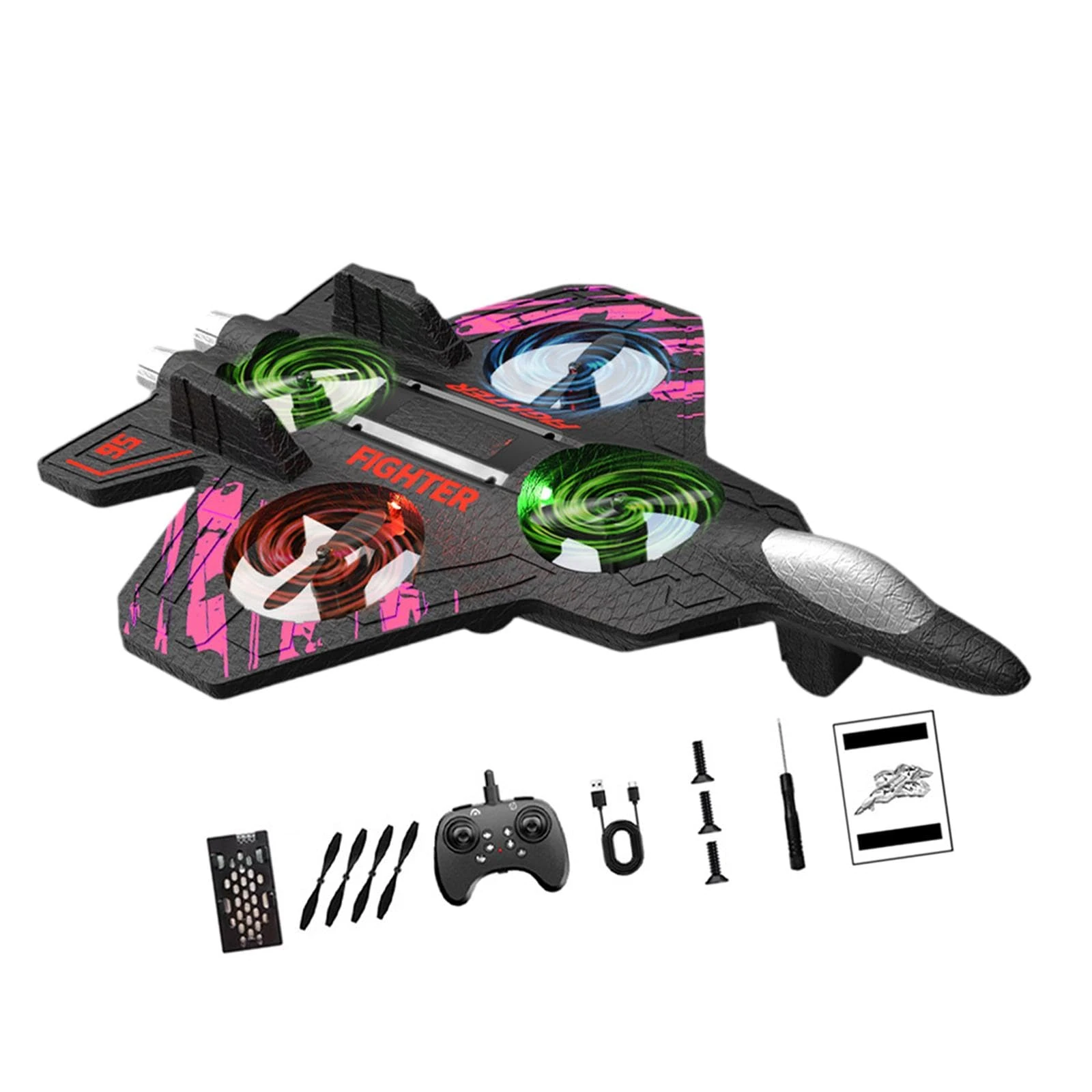 Colcolo RC Plane 2.4Ghz Remote Control Foam Airplane Toy, Quadcopter, Hovering, LED Light, 360 Flip Rotation Mode, 2 Speeds Adjustable, 6CH Roll Fixed Wing Aircraft Anti Falling Easy to Fly Adults