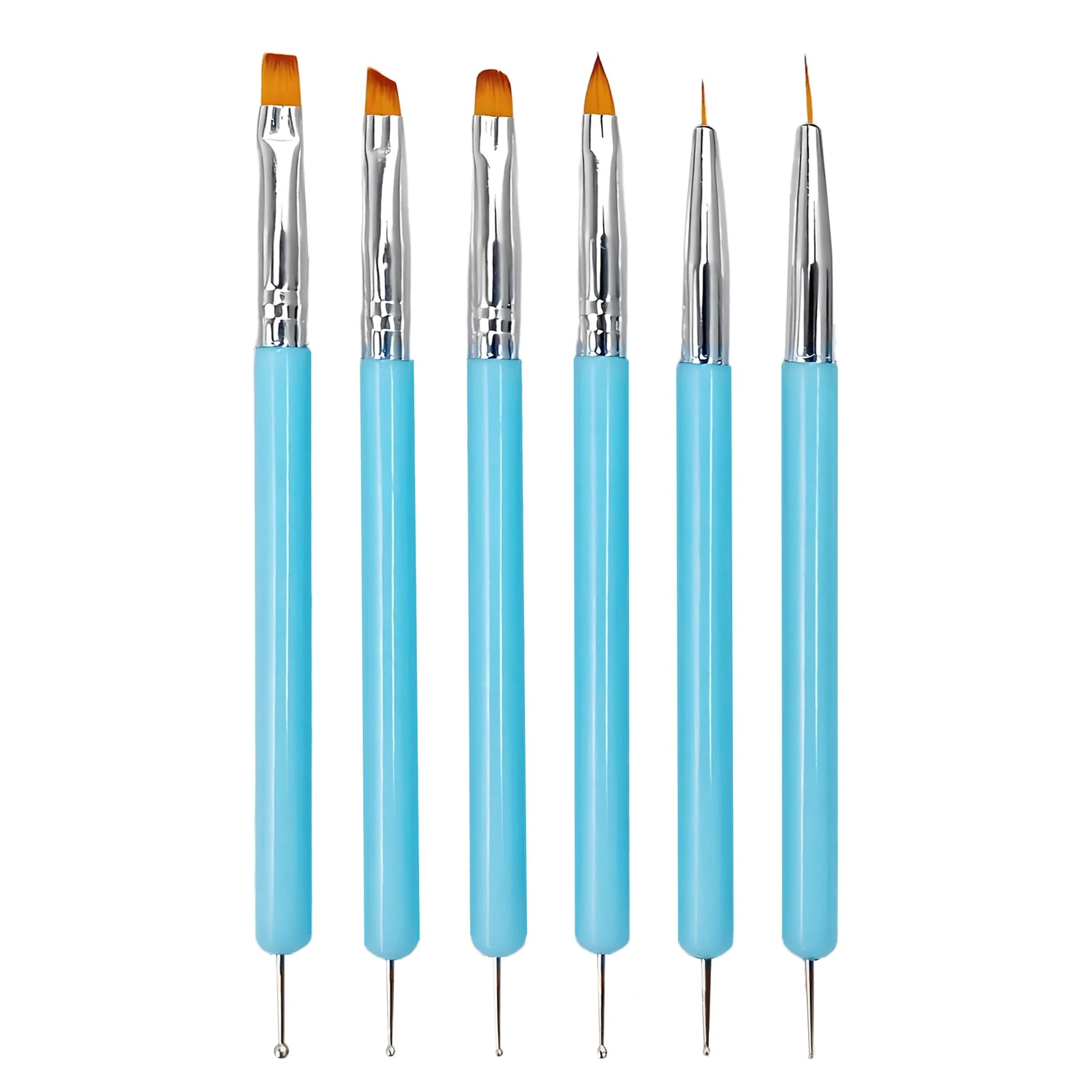 YPYMOD 6pcs Doubel Ended Nail Art Brushes, Point Drill Drawing Painting Tools Set for DIY Nail Art Designs, Gel Polish Nail Designs Nail Carving French Nails (Blue)