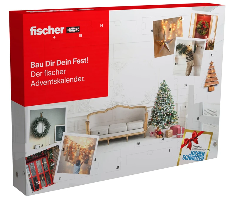 fischer Advent Calendar - 24 Practical Mounting Solutions for Creative DIY, Crafters and DIY Fans, Mix of Dowels, Screws, Bits, Drills and More - Image 1