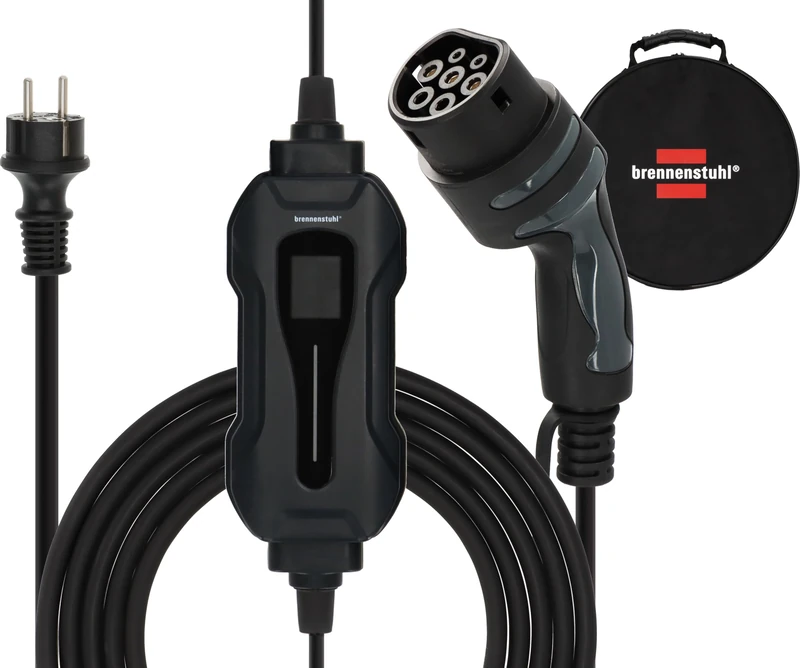 Brennenstuhl Portable EV Charger Type 2 - Protective Contact (Mobile Charging Station 10 A, 2.3 kW, 8 m, IP44, Display, for Electric and Hybrid Vehicles BEV-PHEV, with Transport Bag)