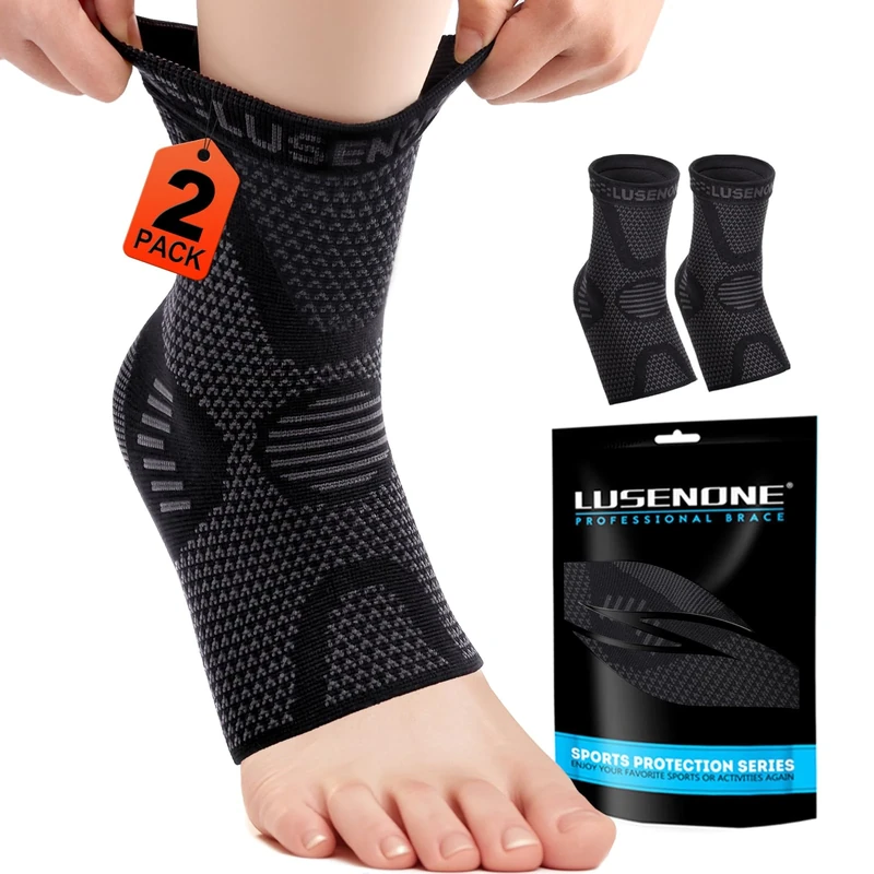 Lusenone 2 Pack Ankle Support for Women & Men, Achilles Tendonitis Support Socks, Compression Ankle Brace Support for Sprained Ankle, Ligament Damage, Plantar Fasciitis, Heel Pain, Running, Sports