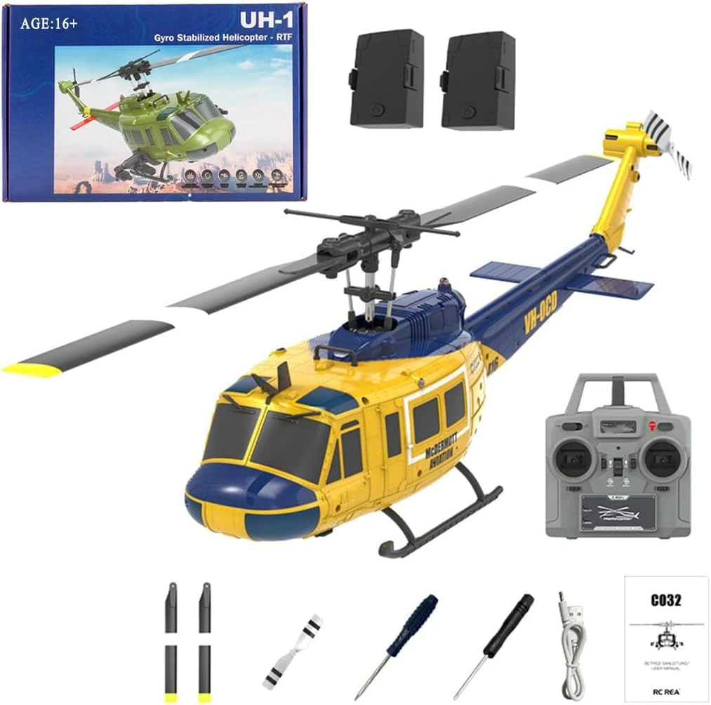 WDDSPSH RC Helicopter C032 UH-1 Huey No Ailerons 6CH 6-Axis Gyroscope Altitude Hovering Optical Flow Localization One-Key Inverted Flight for Adults Beginners (Style 5)