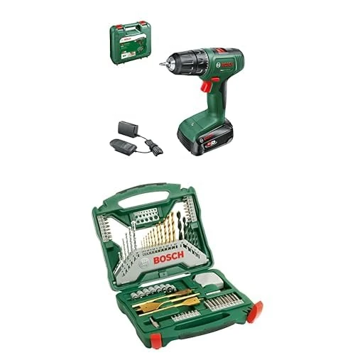 Bosch Home and Garden EasyDrill Cordless Drill 18V-40 + Bosch 70-Pieces X-Line Screwdriver Bit Set