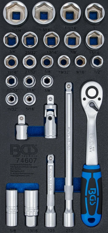 BGS 74607 | Tool Tray 1/3: Socket Set | Inch Sizes | 12.5 mm (1/2") | 27 pcs.