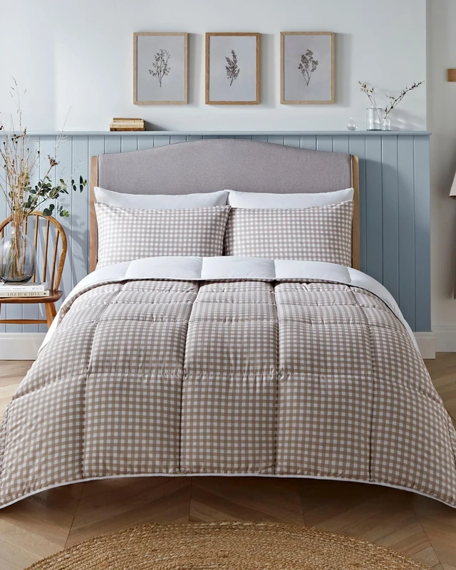 Night Lark Coverless Duvet and Pillowcase Set, Gingham Collection – Coverless Duvet King Size 4.5 Tog with Advanced Smartfil® Fibre, Machine Washable, Hypoallergenic – Taupe, King Bed Size