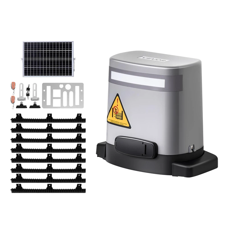 VEVOR Solar Powered Sliding Door Opener 280 W for Doors up to 20 m Load 817 kg with Gear Rail, Infrared Sensor, Remote Control, Gate Opening System