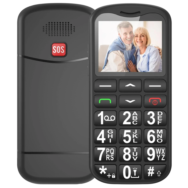 Ufferson Senior mobile phone with large buttons | GSM Dual SIM mobile phone unlocked with 1.7-inch LCD screen | SOS function | torch | Charging station | Standard SIM slot | Black