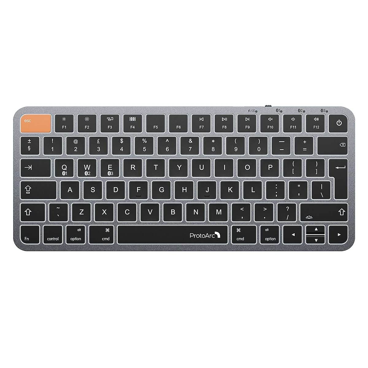 ProtoArc Backlit Compact Wireless Keyboard for Mac, K90-A Bluetooth Keyboard, Multi-Device, Low Profile, Fluid Quiet Typing, Rechargeable, Compatible with MacBook Pro/Air, iPad - UK Layout
