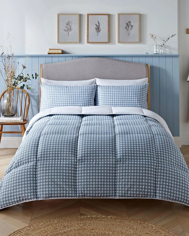 Night Lark Coverless Duvet and Pillowcase Set, Gingham Collection – Coverless Duvet Double 10.5 Tog with Advanced Smartfil® Fibre, Machine Washable, Hypoallergenic – Blue, Double Bed Size