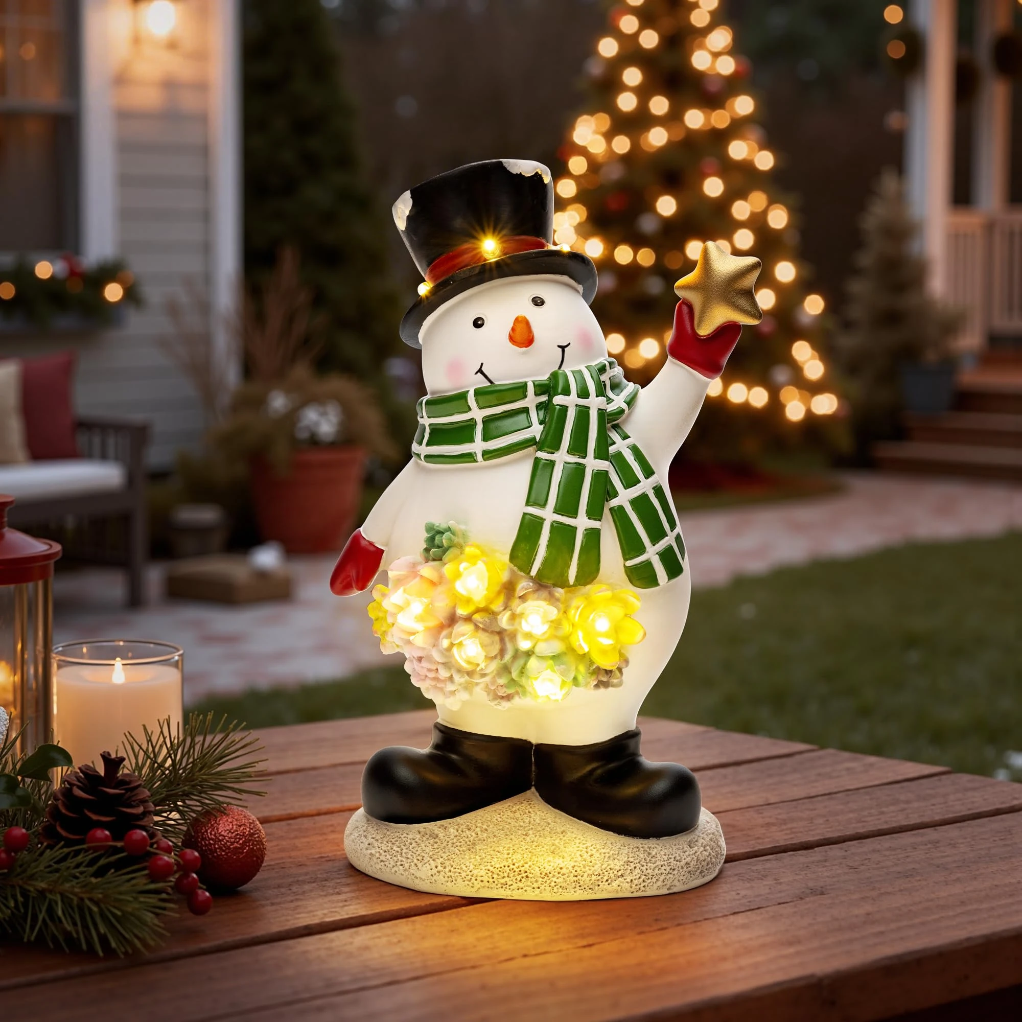 Gigalumi Snowman Garden Ornaments Outdoor, with Solar Powered LED Lights, Unique Gifts for Mum, for Women, Birthday Gift for Grandma, Waterproof Garden Decorations for Patio, Yard