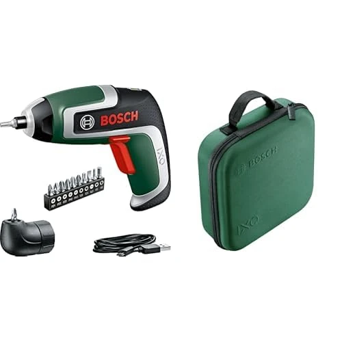 Bosch IXO Cordless Screwdriver (7th Generation, 3.6V, 2.0Ah, 5.5Nm, with Micro USB Cable, Includes Angle Attachment, Screws up to 190 Screws, in Box) - Amazon Edition + Bosch Storage Case for Tools