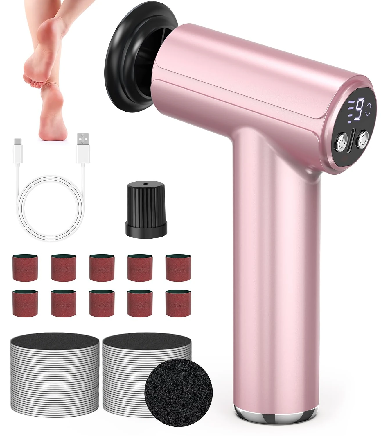 FISHOAKY Electric Foot File Foot Files for Hard Skin Remover 800RPM Electric Callus Remover 9 Speeds Cordless Foot Pedicure Sets for Feet mit Rechargeable for Teachers Parents Fitness Personnel Pink