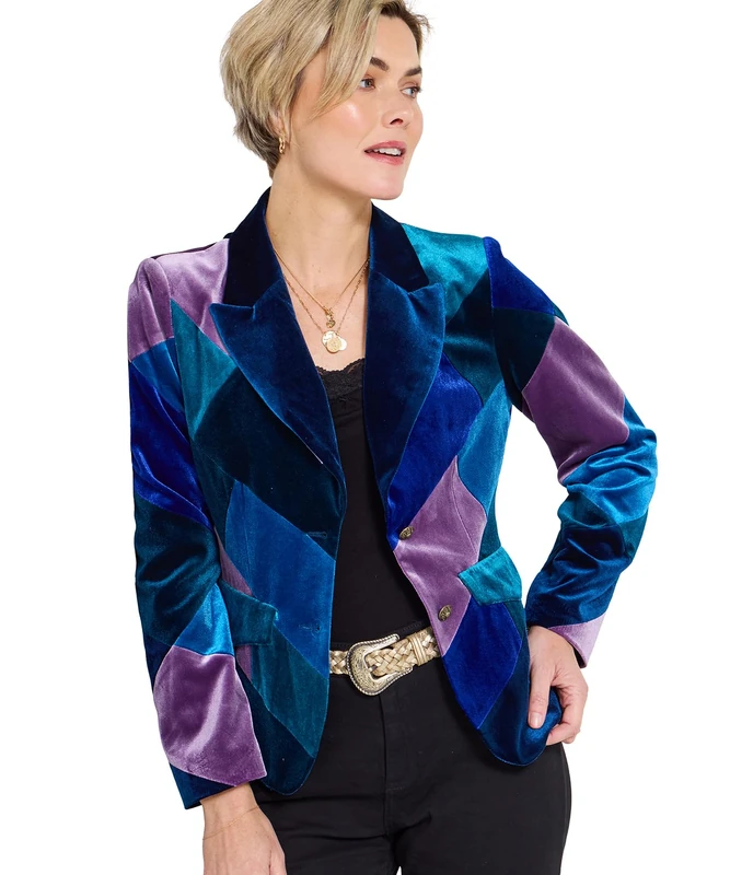 Joe Browns Female Bold Blue Patchwork Boutique Jacket, Regular, Blue, UK 10
