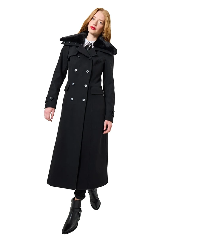 Joe Browns Women's Classic Long Coat with Detachable Collar, Black/White, 8