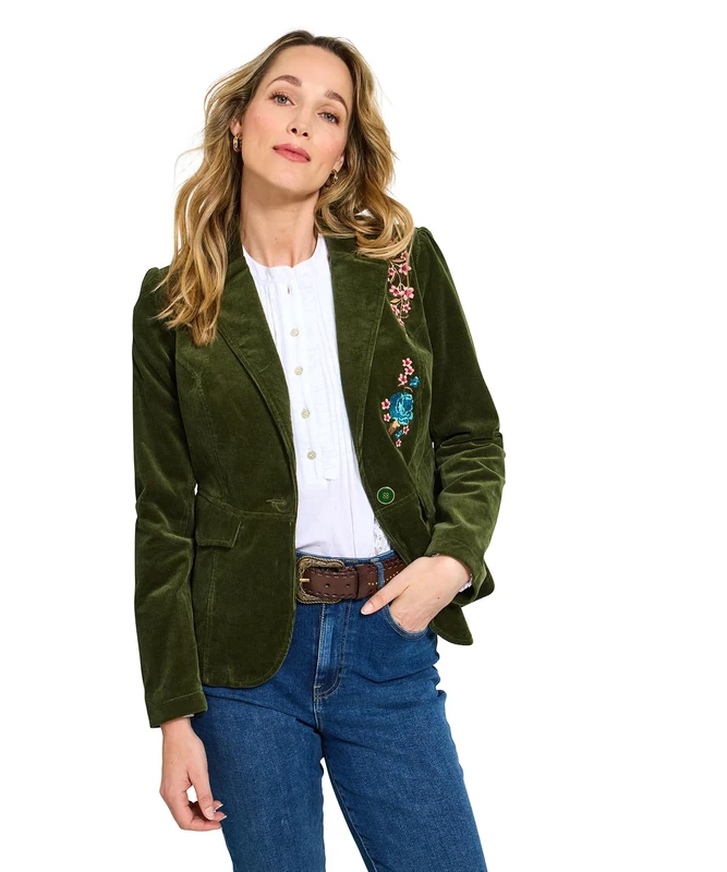 Joe Browns Female Soft Corduroy Embroidered Cord Jacket, Regular, Green, UK 14