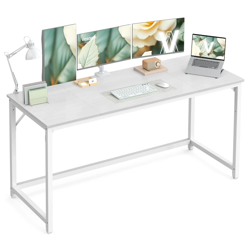 VASAGLE Computer Desk, Office Desk, 160 x 60 x 76 cm, for Study, Bedroom, Living Room, Maple White and Pearl White LWD121WF01